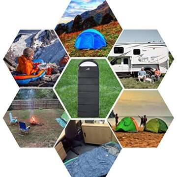 MANTUOLE Rectangular Heated Sleeping Bag Envelope Style 5 Heated Zones, Operated with Power Bank Battery or Other USB Power Supplies with USB 5V/2A Output, Envelope-Black-3D Heating.