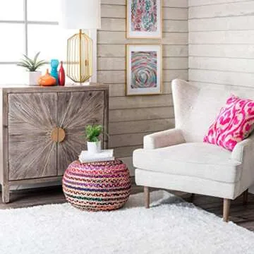 nuLOOM Stylish Round Knit Ottoman Pouf - Versatile Accent