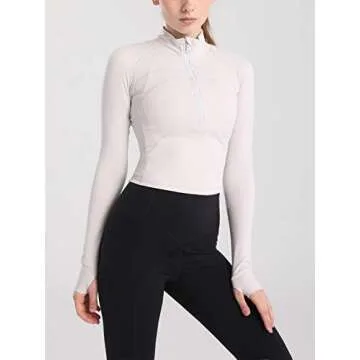 Vsaiddt Women's Athletic Half Quarter Zip Pullover Sweatshirt Quick Dry Workout Jackets Yoga Running Crop Track Jacket (A-Ivory, L)