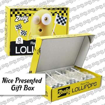 Checkered Flag Lollipops Individually Wrapped - 12 Checkered Race Flag Candy Suckers for Race Car Pa...