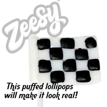Checkered Flag Lollipops Individually Wrapped - 12 Checkered Race Flag Candy Suckers for Race Car Party Favors, Race Car Birthday Party Supplies - Black and White Checkered Flag Party Supplies