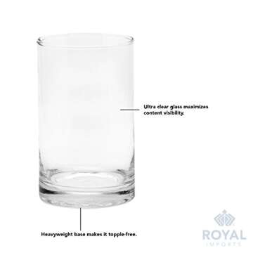 Royal Imports Flower Glass Vase Decorative Centerpiece for Home or Wedding - Cylinder Shape, 4" Tall, 8" Opening, Clear