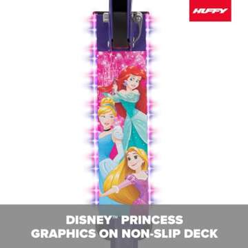 Huffy Disney Princess Electro-Light Inline Scooter for Girls, Ideal for Ages 5+, 2-Wheels, Disney Pr...