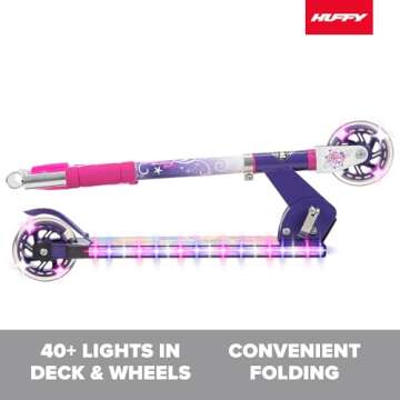 Huffy Disney Princess Electro-Light Inline Scooter for Girls, Ideal for Ages 5+, 2-Wheels, Disney Princess Graphics, Bright LEDs, Durable and Safe, Purple
