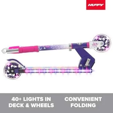 Huffy Disney Princess Electro-Light Inline Scooter for Girls, Ideal for Ages 5+, 2-Wheels, Disney Princess Graphics, Bright LEDs, Durable and Safe, Purple