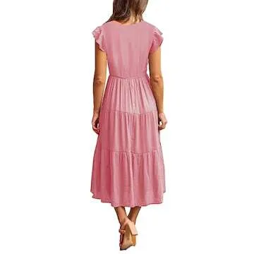 CzzzyL Flutter Short Sleeve Nursing Dress - Pink, Small