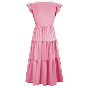 CzzzyL Flutter Short Sleeve Nursing Dress - Pink, Small