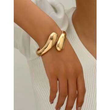 Roe Dolph Gold Chunky Bangle Bracelet - Adjustable Cuff for Women