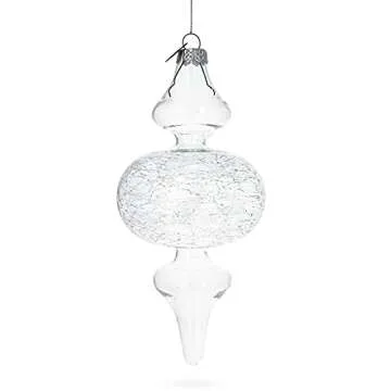 Triple Oval Finial Blown Clear Glass Christmas Ornament 6.6 Inches