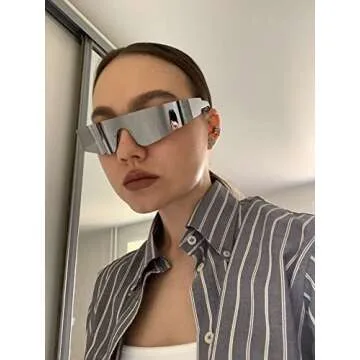 FEISEDY Futuristic Visor Punk Sunglasses Rimless One Piece Goggles Miorred Shades Women Men B2927