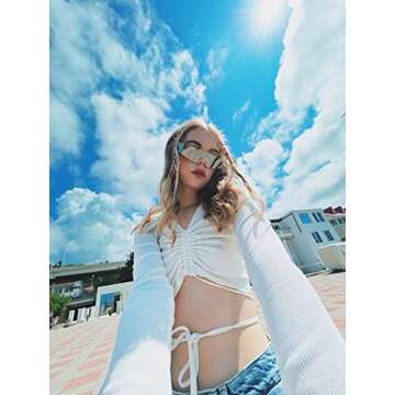 FEISEDY Futuristic Visor Punk Sunglasses Rimless One Piece Goggles Miorred Shades Women Men B2927