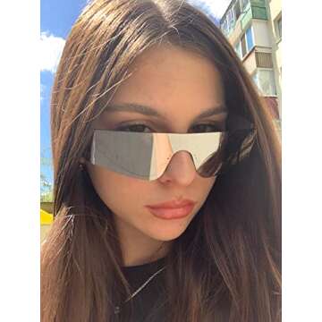 FEISEDY Futuristic Visor Punk Sunglasses Rimless One Piece Goggles Miorred Shades Women Men B2927