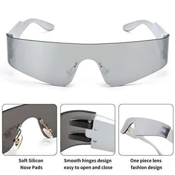 FEISEDY Futuristic Visor Punk Sunglasses Rimless One Piece Goggles Miorred Shades Women Men B2927