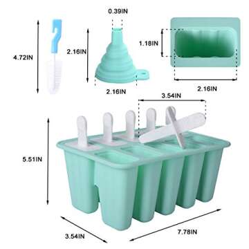 YSBER Popsicle Molds -10 Pieces Easy Release - Reusable BPA Free Silicone Ice Pop Molds Maker With Silicone Funnel & Cleaning Brush