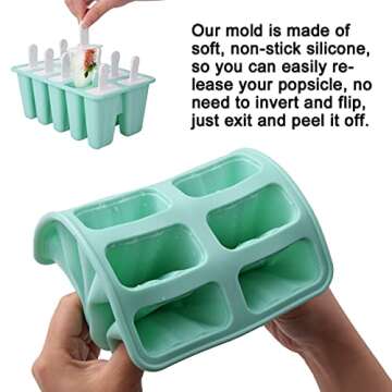 YSBER Popsicle Molds -10 Pieces Easy Release - Reusable BPA Free Silicone Ice Pop Molds Maker With Silicone Funnel & Cleaning Brush