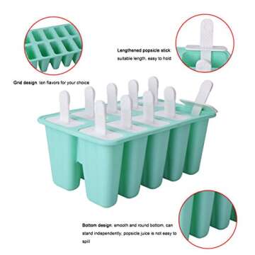 YSBER Popsicle Molds -10 Pieces Easy Release - Reusable BPA Free Silicone Ice Pop Molds Maker With Silicone Funnel & Cleaning Brush