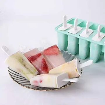 YSBER Popsicle Molds -10 Pieces Easy Release - Reusable BPA Free Silicone Ice Pop Molds Maker With Silicone Funnel & Cleaning Brush