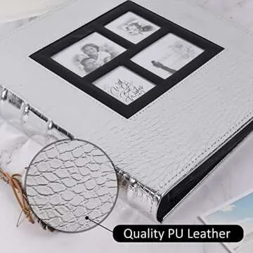 RECUTMS Photo Album 600 Pockets,Sewn Bonded Leather Book Pockets Hardcover Photo Frame 4x6 Photos Wedding Gift Valentines Day Present (Silver, 600 Pockets)
