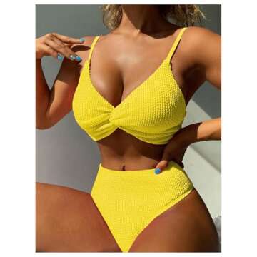 Stylish MakeMeChic Yellow High Waist Bikini Set