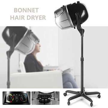 Artist Hand Bonnet Hair Dryer Adjustable Professional Hood Dryer Stand Up Rolling Base with Wheels S...