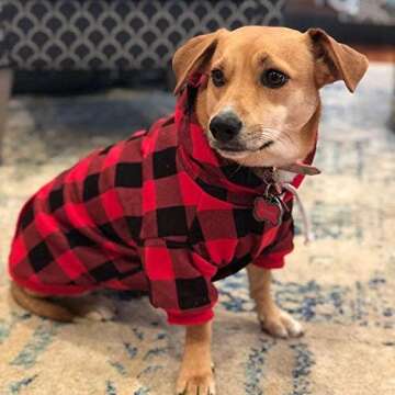 KOOLTAIL Plaid Dog Hoodie Pet Clothes Sweater with Hat and Pocket for Small Medium Large Size Dogs, Soft Winter Warm Dog Cold Weather Coat, Fleece Fall Dog Hooded Sweatshirt for Puppy Cats, Red M