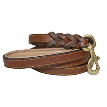 Soft Touch Collars 6 Foot Braided Leather Dog Leash with Traffic Handle, Two Handles for Training and Safety, Double Your Control with 2 Locations, Lead for Large and Medium Dogs Brown 6ft x 3/4 Inch