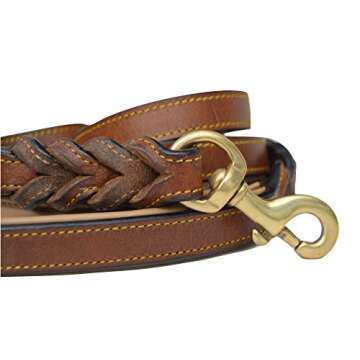 Soft Touch Collars 6 Foot Braided Leather Dog Leash with Traffic Handle, Two Handles for Training and Safety, Double Your Control with 2 Locations, Lead for Large and Medium Dogs Brown 6ft x 3/4 Inch