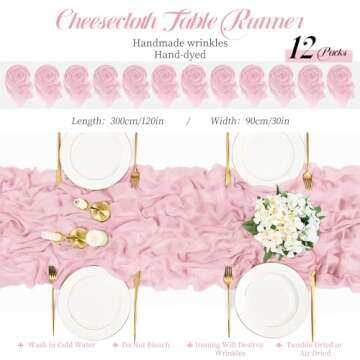 Teruntrue Light Pink Cheesecloth Table Runner for Weddings