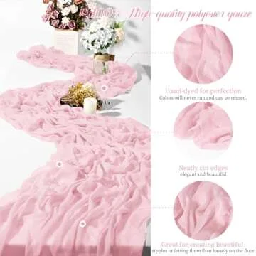Teruntrue Light Pink Cheesecloth Table Runner for Weddings