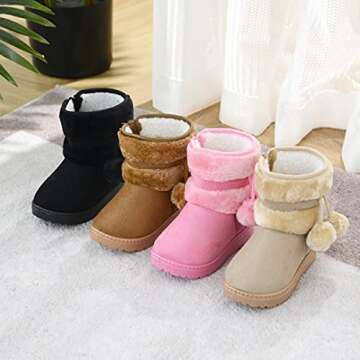 COSANKIM Kids Snow Boots with Cozy Fur Lining
