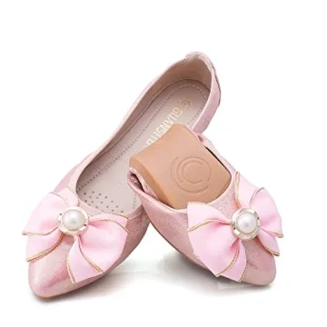 Chic Pink Women's Foldable Ballet Flats with Rhinestones for Ultimate Comfort