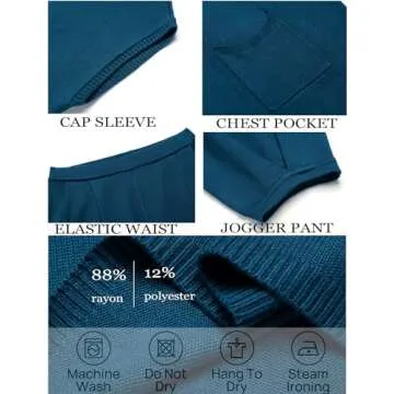 Ekouaer Women's 2 Piece Lounge Set Cap Sleeve Tops and Jogger Pants Knit Pajama Sweatsuit,Deep Blue,Small