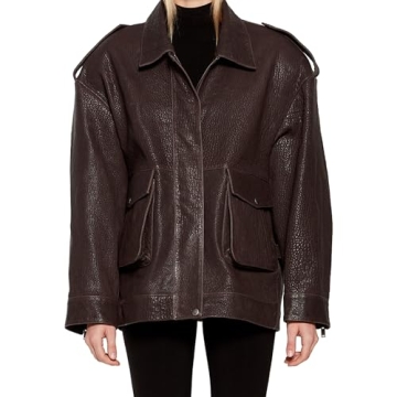 VOIKERDR Oversized Leather Jacket Women Trendy Zip Up Jackets Brown Faux Leather Jacket Motorcycle w...