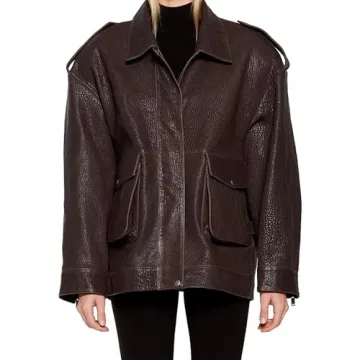 VOIKERDR Oversized Leather Jacket Women Trendy Zip Up Jackets Brown Faux Leather Jacket Motorcycle w...