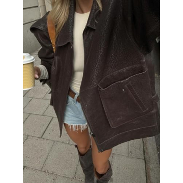 VOIKERDR Trendy Oversized Leather Jacket for Women