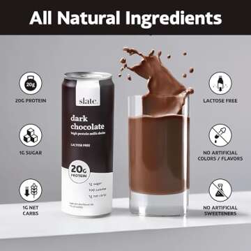 Slate Milk - High Protein Milk Shake - Dark Chocolate - Lactose Free, 20g Protein, 1g Sugar, 100 Cal...