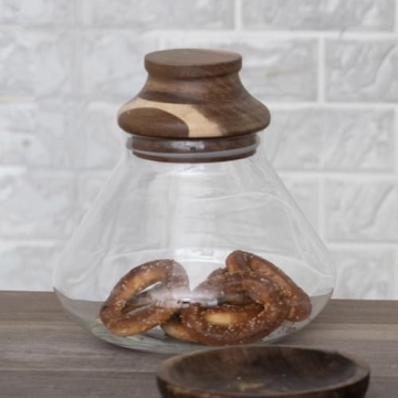 Bloomingville 2.5-Quart Round Glass Jar with Wood Lid