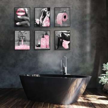 Fashion Wall Art Pink Glam Bathroom Decor Black and White Posters Canvas Poster Prints Pictures Mode...