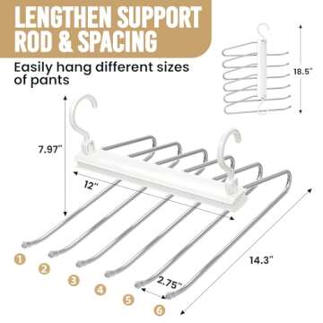 TAILI Pants Hanger Space Saving, 6 Tiers Closet Organizers and Storage Hanger for Pants Jeans, Stain...