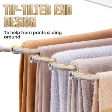 TAILI Pants Hanger Space Saving, 6 Tiers Closet Organizers and Storage Hanger for Pants Jeans, Stainless Steel Anti-Slip Clothes Rack Scarf Holder, White