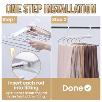 TAILI Pants Hanger Space Saving, 6 Tiers Closet Organizers and Storage Hanger for Pants Jeans, Stainless Steel Anti-Slip Clothes Rack Scarf Holder, White