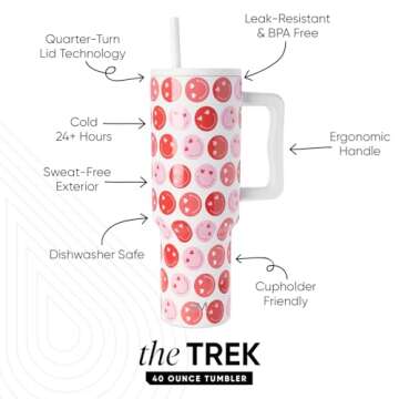 Simple Modern Valentine's Day 40 oz Tumbler with Handle and Straw Lid | Gifts for Her | Insulated Reusable Stainless Steel Water Bottle Travel Mug Cupholder Use | Trek Collection | Happy Heart Eyes