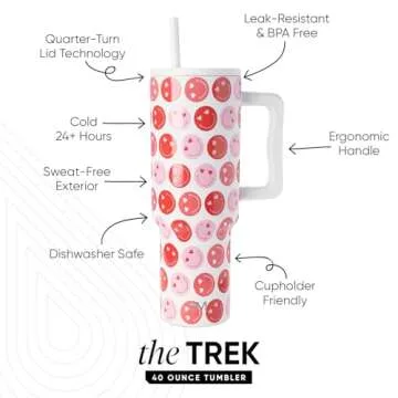 Simple Modern Valentine's Day 40 oz Tumbler with Handle and Straw Lid | Gifts for Her | Insulated Reusable Stainless Steel Water Bottle Travel Mug Cupholder Use | Trek Collection | Happy Heart Eyes