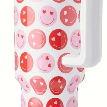 Simple Modern Valentine's Day 40 oz Tumbler with Handle and Straw Lid | Gifts for Her | Insulated Reusable Stainless Steel Water Bottle Travel Mug Cupholder Use | Trek Collection | Happy Heart Eyes