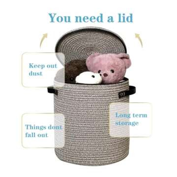 WAYIDEAL Cotton rope Storage Basket with Zipper cover & Woven baskets with Lid for Multi-Purpose Storage Basket for Living Room,13x13 x14 inches,Christmas gifts.(Brown)