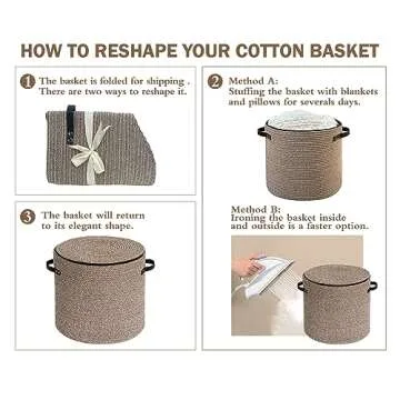 WAYIDEAL Cotton rope Storage Basket with Zipper cover & Woven baskets with Lid for Multi-Purpose Storage Basket for Living Room,13x13 x14 inches,Christmas gifts.(Brown)