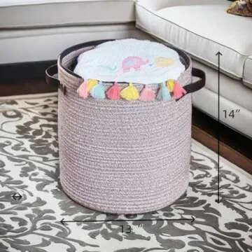 WAYIDEAL Cotton rope Storage Basket with Zipper cover & Woven baskets with Lid for Multi-Purpose Storage Basket for Living Room,13x13 x14 inches,Christmas gifts.(Brown)