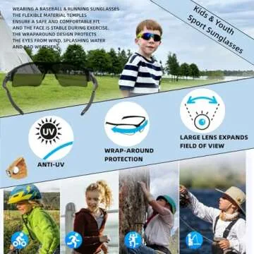 Swanoble UV400 2 Sports Sunglasses for Kids Baseball,Lightweight Sunglasses for Boys Girls,Youth Softball Cycling Golf