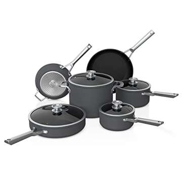 Ninja NeverStick Premium 10 Piece Pots & Frying Pans Set, with Glass Lids, Nesting, Hard Anodized, K...