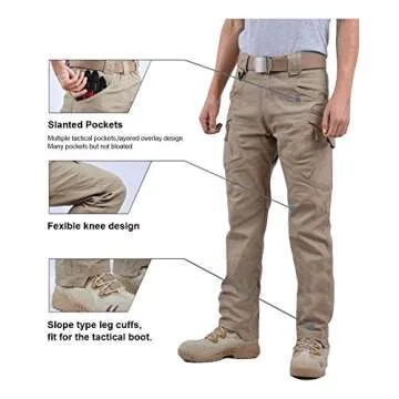 LABEYZON Men's Outdoor Work Military Tactical Pants Lightweight Rip-Stop Casual Cargo Pants Men (Khaki, 32W x 30L)